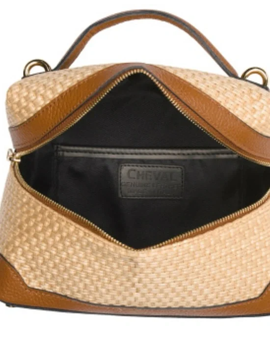 Cheval Firenze Woven Raffia & Leather Top Handle Crossbody Bag - Natural/Brown - Picture 3 of 4